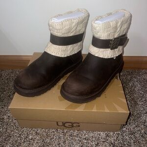 UGG Chocolate Brown Boots with Cream Knit Cuff